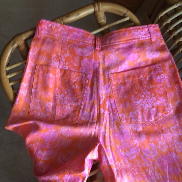 Zara cotton/linen summer lightweight floral pants. 4 pocket zipBright fun floral - Picture 6 of 12